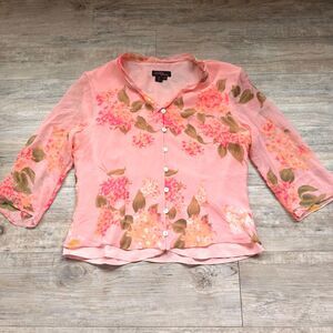 Vintage Y2K Cynthia Howie 100% Silk Floral Blouse Size 10 Cottagecore Coquette